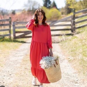 Joe Fresh Coral Long Sleeve Tiered Maxi Dress
